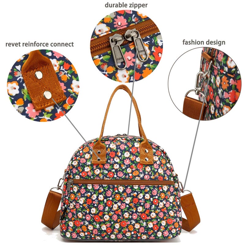 FlowFly Insulated Lunch Bag With Shoulder Strap for Women, Men, and Kids, Large and Reusable, Handle, Freezable Work and School Travel Tote and Meal Prep Organizer,Floral - Image 4